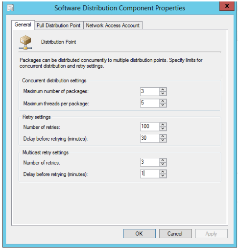 Captura de pantalla de la ventana Propiedades Componente de distribución de software.