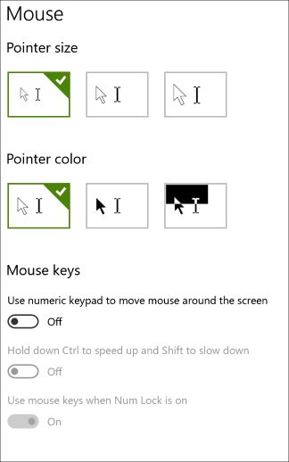 Página configuración del mouse en la configuración de La facilidad de acceso de Windows