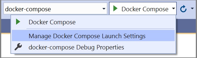 Captura de pantalla del elemento de menú Administrar la configuración de Compose de Depurar