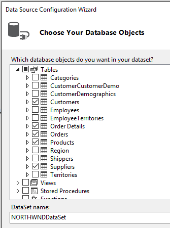 Choose database objects