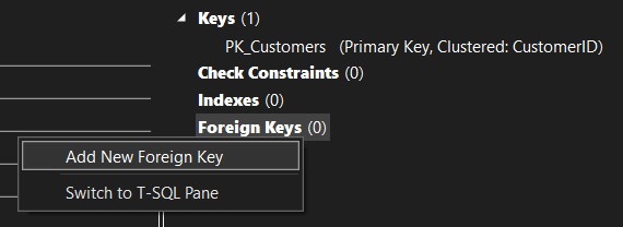Agregue una clave externa en Diseñador de tablas en Visual Studio
