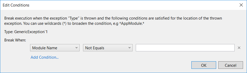 Screenshot of exception conditions.