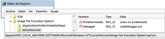 Automatic debugger start entry in regedit.exe
