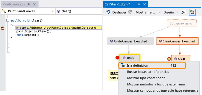 Go to code definition for a method on code map