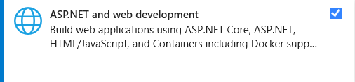 Captura de pantalla en la que se muestra la carga de trabajo Desarrollo de ASP.NET y web seleccionada en el Instalador de Visual Studio.