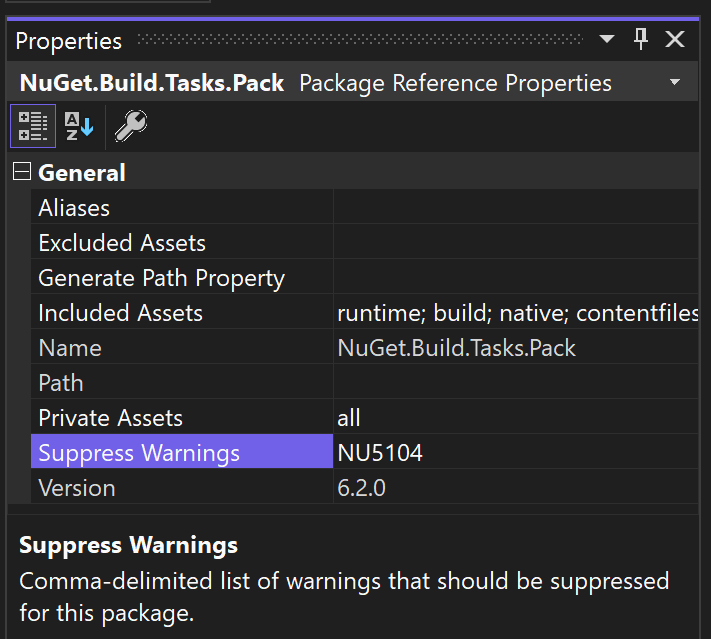 Screenshot of NuGet package properties