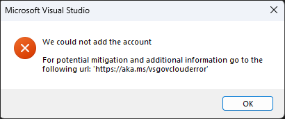 Screenshot of a sign-in error when trying to access government clouds.