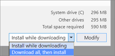 Captura de pantalla en la que se muestran las opciones de descarga e instalación en el Instalador de Visual Studio.