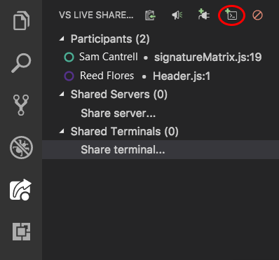 Captura de pantalla que muestra el botón Compartir terminal.