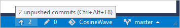 Additional information appears when hovering over a Git control on the Visual Studio window