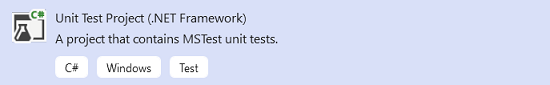 Screenshot of NetFramework Test project in Visual Studio.