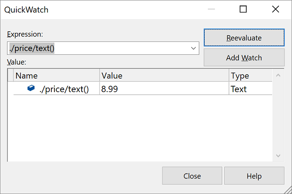 Evaluate an XPath expression in the Quickwatch window