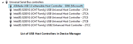 controladores de host usb en el administrador de dispositivos