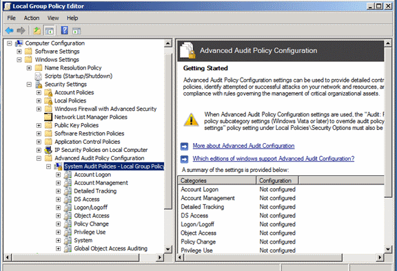 Screenshot that shows an example from the Local Group Policy Editor (gpedit.msc).