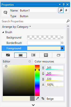 Selector de colores en el diseñador de Visual Studio