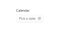 Captura de pantalla de un selector de fecha de calendario rellenado con una etiqueta que indica Calendario.