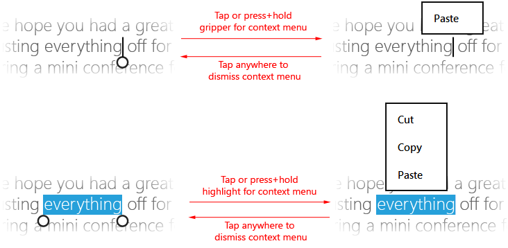 pulsa (o pulsa y sostén) dentro de la selección o en una barra de redimensionamiento para invocar el menú contextual.