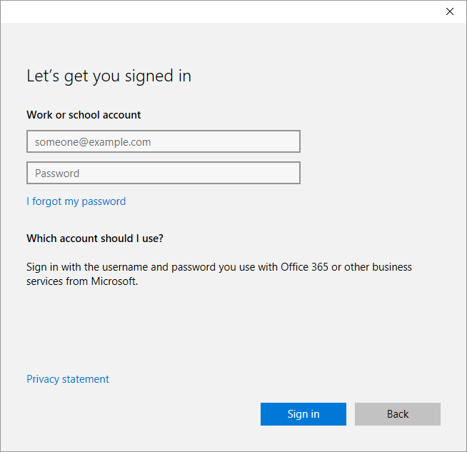 Let's get you signed in - dialog box