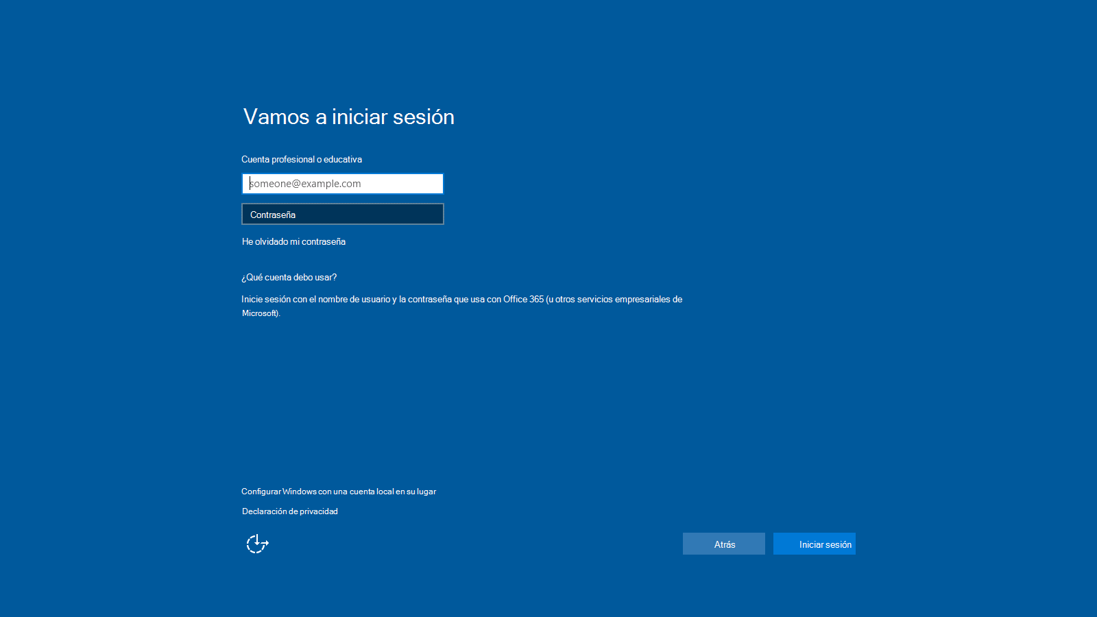 Let's get you signed in - page in Windows 10 setup