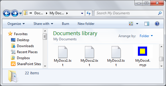captura de pantalla del icono personalizado para los archivos .myp