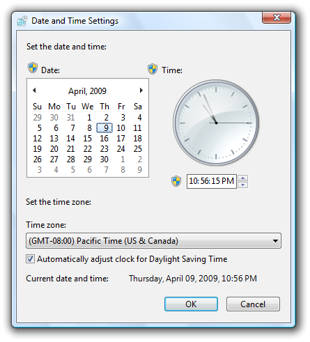 captura de pantalla del cuadro de diálogo configuración de fecha y hora 