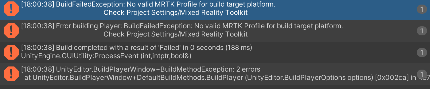Build failed exception in Unity