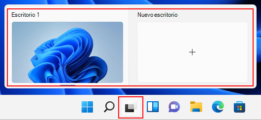 En la barra de tareas de Windows 11, seleccione el icono del escritorio para crear muchos escritorios virtuales.