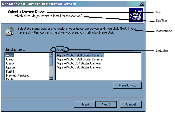 Captura de pantalla del cuadro de diálogo Seleccionar un controlador de dispositivo