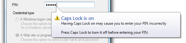 screen shot of a balloon indicating caps lock is on