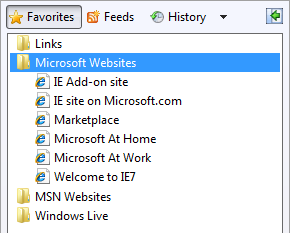 captura de pantalla de la lista de favoritos de Internet Explorer 