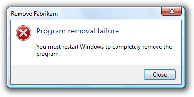 screen shot of error message: removal failure 