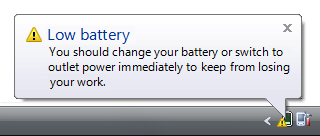 screen shot of a low-battery notification 