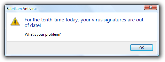 screen shot of 'update virus signatures' warning 