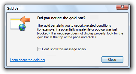 captura de pantalla del mensaje que contiene "barra de oro" 
