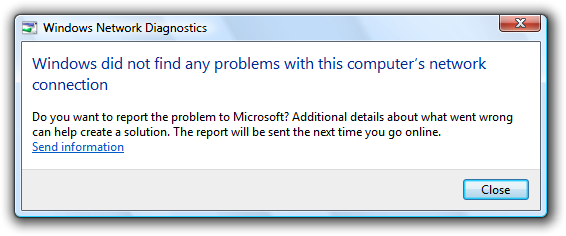 screen shot of 'no problems found' message 