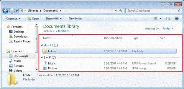 captura de pantalla que muestra el explorador de Windows con el componente de vista de elementos
