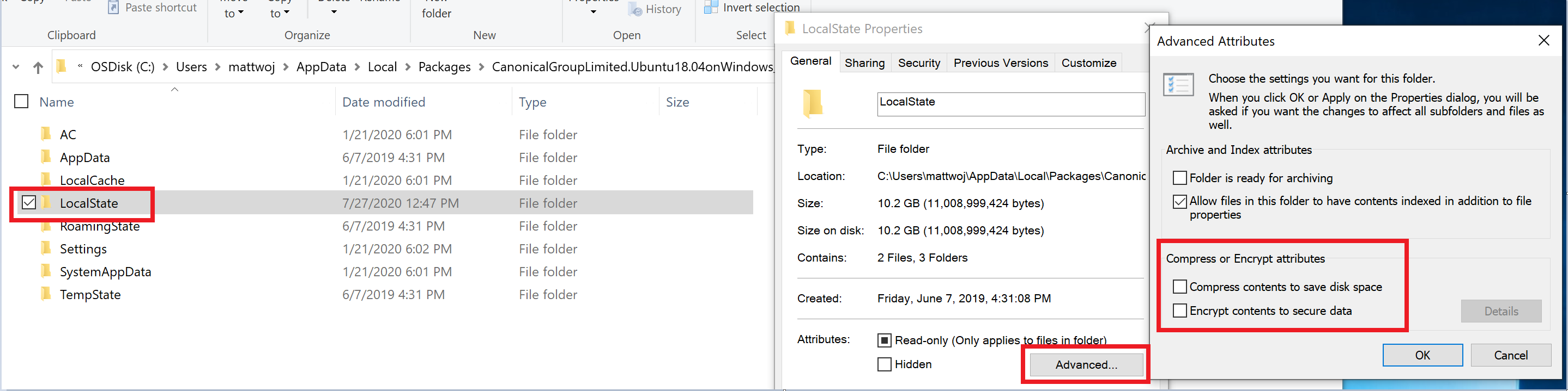 Captura de pantalla de la configuración de la propiedad de distribución de WSL