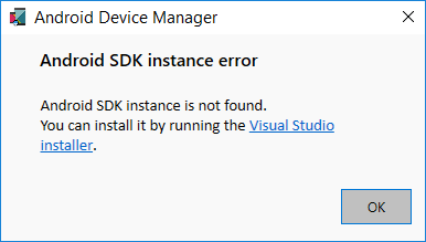Error de instancia de Android SDK