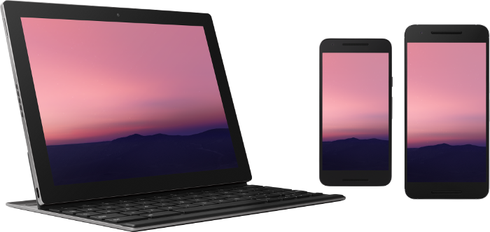 Imágenes prominentes de tabletas y teléfonos Android que ejecutan Android Nougat