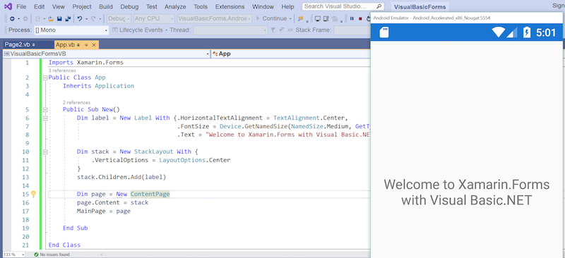 Create a Xamarin.Forms solution and then replace the .NET Standard project with Visual Basic