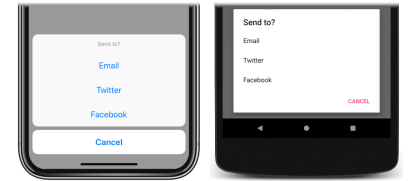 Captura de pantalla de una hoja de acciones, en iOS y Android
