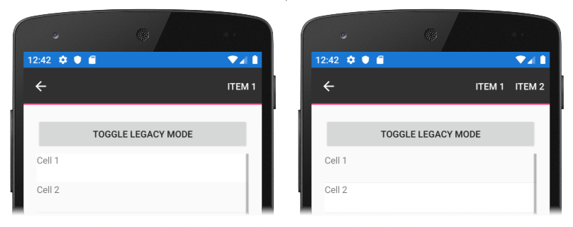 Captura de pantalla del modo heredado ViewCell deshabilitado, en Android