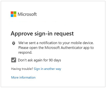 Captura de pantalla del mensaje de ejemplo para aprobar una solicitud de inicio de sesión