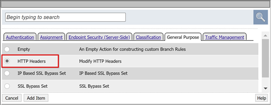 Screenshot of the HTTP Headers option.