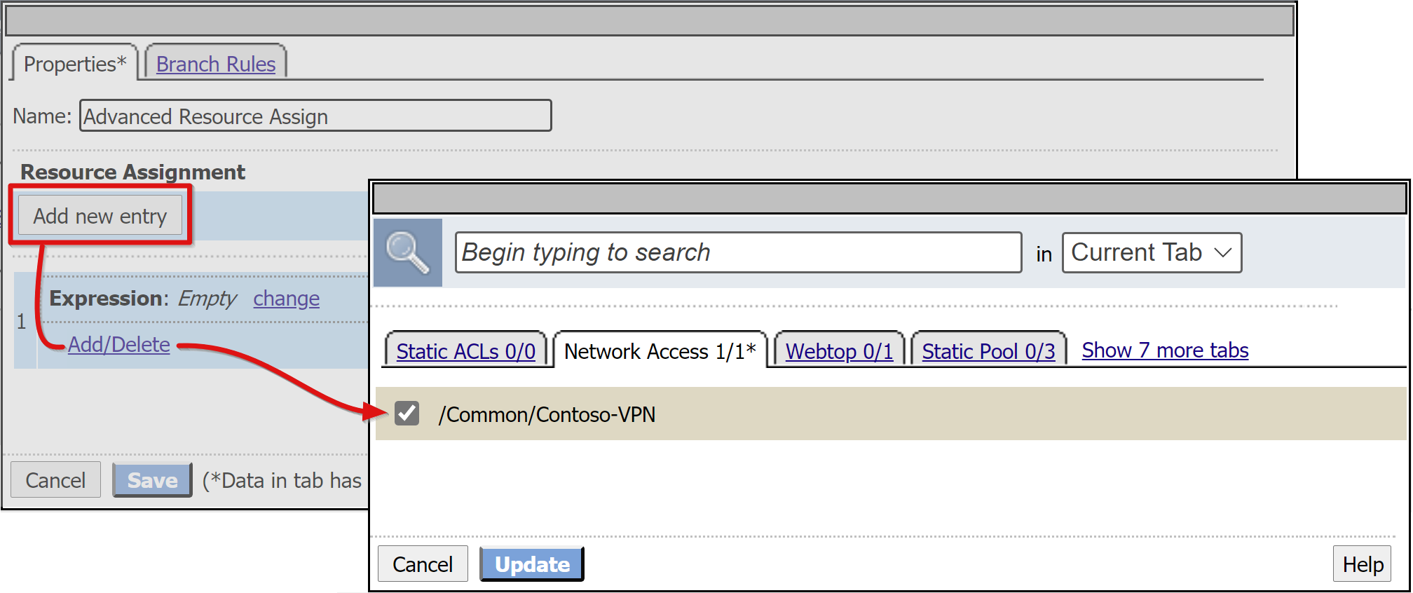 Image shows adding new network access entry