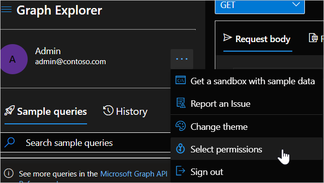 Captura de pantalla de las opciones de configuración de Microsoft Graph