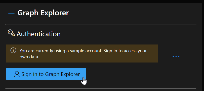 Captura de pantalla de la página de inicio de sesión del explorador de Microsoft Graph