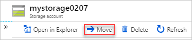 Captura de pantalla de Azure Portal que muestra la opción Mover para una cuenta de almacenamiento.