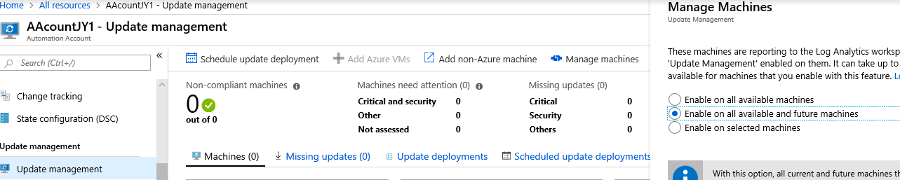 Screenshot of Update Management in the Azure portal