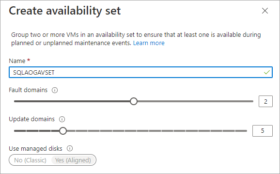 Screenshot that shows a new availability set.